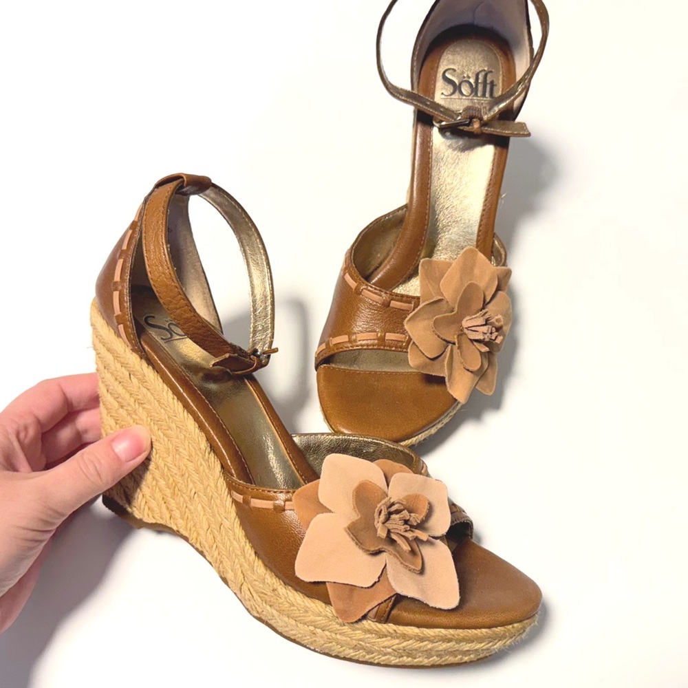 Sofft Brown Wedge Sandals-Comfortable Dress Shoes, ankle strap espadrilles